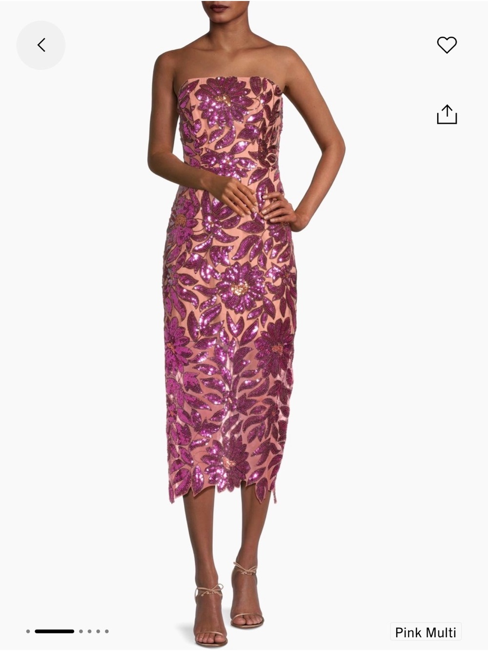 Milly Pink Sequin Floral Midi dress size 2